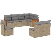 vidaXL 8-tlg. Garten-Sofagarnitur mit Kissen Beige Poly Rattan
