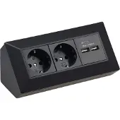 Chilitec 2-fach Steckdosenblock + 2x USB schwarz 250V AC / 16A Aufbaumontage Neue Version