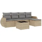 vidaXL 6-tlg. Garten-Sofagarnitur mit Kissen Beige Poly Rattan