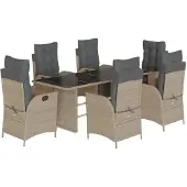 vidaXL 7-tlg. Garten-Essgruppe mit Kissen Hellgrau Poly Rattan
