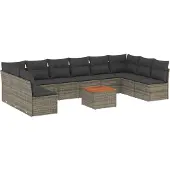 vidaXL 11-tlg. Garten-Sofagarnitur mit Kissen Grau Poly Rattan