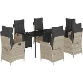 vidaXL 7-tlg. Garten-Essgruppe mit Kissen Hellgrau Poly Rattan