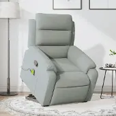 Prolenta Maison Exclusive - Massagesessel mit Aufstehhilfe Hellgrau Samt
