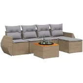 vidaXL 6-tlg. Garten-Sofagarnitur mit Kissen Beige Poly Rattan