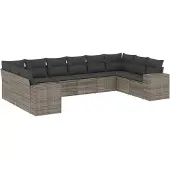 vidaXL 10-tlg. Garten-Sofagarnitur mit Kissen Grau Poly Rattan