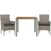 vidaXL 3-tlg. Garten-Essgruppe mit Kissen Grau Poly Rattan Akazie