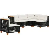 vidaXL 5-tlg. Garten-Sofagarnitur mit Kissen Schwarz Poly Rattan