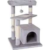 Lionto Katzenkratzbaum 75 cm mit Höhle, Liegebett & Sisalfläche, kompakt & stabil, ideal für Spiel, Ruhe & Krallenpflege, hellgrau