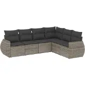 vidaXL 6-tlg. Garten-Sofagarnitur mit Kissen Grau Poly Rattan