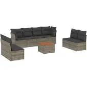 vidaXL 9-tlg. Garten-Sofagarnitur mit Kissen Grau Poly Rattan