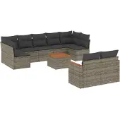 vidaXL 10-tlg. Garten-Sofagarnitur mit Kissen Grau Poly Rattan