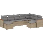 vidaXL 9-tlg. Garten-Sofagarnitur mit Kissen Beige Poly Rattan