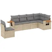 vidaXL 6-tlg. Garten-Sofagarnitur mit Kissen Beige Poly Rattan