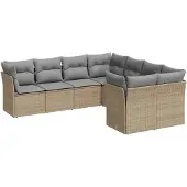 vidaXL 8-tlg. Garten-Sofagarnitur mit Kissen Beige Poly Rattan