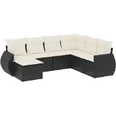 vidaXL 7-tlg. Garten-Sofagarnitur mit Kissen Schwarz Poly Rattan