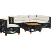 vidaXL 6-tlg. Garten-Sofagarnitur mit Kissen Schwarz Poly Rattan