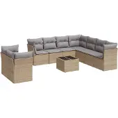 vidaXL 10-tlg. Garten-Sofagarnitur mit Kissen Beige Poly Rattan