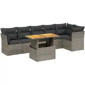 vidaXL 7-tlg. Garten-Sofagarnitur mit Kissen Grau Poly Rattan