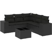 vidaXL 6-tlg. Garten-Sofagarnitur mit Kissen Schwarz Poly Rattan