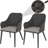 Mendler 2er-Set Aluminium-Gartenstuhl MCW-O16, Outdoor Stuhl Armlehne, Olefin Seilgeflecht Rope anthrazit Kissen hellgrau