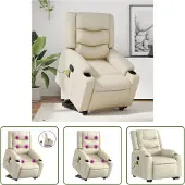 The Living Store Massagesessel mit Aufstehhilfe Creme Kunstleder
