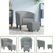 The Living Store Clubsessel mit Fußhocker Hellgrau Stoff