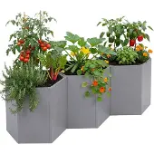 Mendler 3er-Set Hochbeet HWC-P64, Metallhochbeet Gemüse-/Pflanzbeet Blumenkasten Pflanzkübel Stahl 77x264x100cm grau