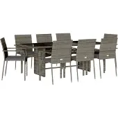 vidaXL 9-tlg. Garten-Essgruppe mit Kissen Grau Poly Rattan