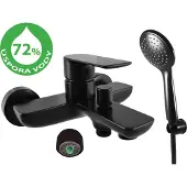 RAV Badewannenarmatur matt schwarz Wandmontage, Handbrause, 150mm Anschlussabstand, 150cm Duschschlauch, VLTAVA ECO, wassersparend