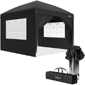 Zelsius Faltbarer Pavillon 3x3 m mit Seitenwänden, Schwarz, Faltpavillon UV30, Gartenzelt faltbar