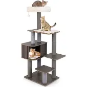 Costway Kratzbaum groß 151cm, Katzenbaum mit Plattformen, Katzenhöhle, Kratzpfosten, Ball & abnehmbaren Matten, Katzenkratzbaum Katze Kletterbaum Grau
