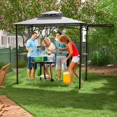 Northix Grillpavillon mit Seitenmarkise, Doppeldach, Metallregalen