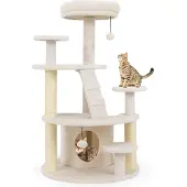 Costway Kratzbaum klein, Katzenbaum Holz, Katzenkratzbaum mit Katzenhöhle, Ball, Leiter, Plattformen&Kratzsäulen, Katzenmöbel Kletterbaum, Katzen Beige
