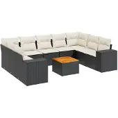 vidaXL 10-tlg. Garten-Sofagarnitur mit Kissen Schwarz Poly Rattan