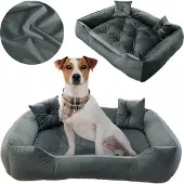 EDANTI Hundebett Hundekissen 135x100 cm Katzenbett Hundesofa Hundekorb Velour Grau