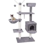 Melko Kratzbaum Grau 131cm Katzenhaus Kletterbaum Spielbaum Natur Sisalsäule