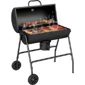 Outsunny Holzkohlegrill aus Metall BBQ Smoker mit Deckel Thermometer Räder