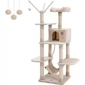Feandrea Kratzbaum mit Hängematte, Höhle, Sisalstamm, beige
