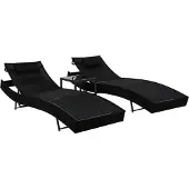 OEM Zweisitziger Rattan-Liegestuhl mit Tisch, Schwarz