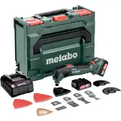 Metabo PowerMaxx MT 12 Akku Multitool Multifunktionswerkzeug 12 V + 2x 2,0 Ah Akku + Ladegerät + Schleif Zubehör Set 18 tlg. + metaBOX 145 ( 613089510 )