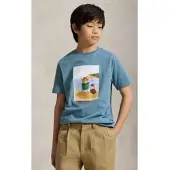 Ralph Lauren für Jungen. 323A12424001 Baumwoll-T-Shirt mit blauem Polo-Bär ((S) 6/7años= 136/138cm), Lässig, Baumwolle, Kurzarm, Kinder