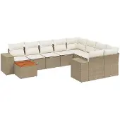 vidaXL 10-tlg. Garten-Sofagarnitur mit Kissen Beige Poly Rattan