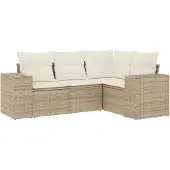vidaXL 4-tlg. Garten-Sofagarnitur mit Kissen Beige Poly Rattan