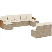 vidaXL 9-tlg. Garten-Sofagarnitur mit Kissen Beige Poly Rattan