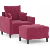 vidaXL Sessel mit Hocker Weinrot 60 cm Samt