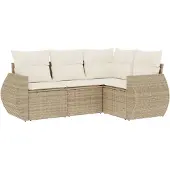 vidaXL 4-tlg. Garten-Sofagarnitur mit Kissen Beige Poly Rattan