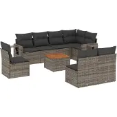 vidaXL 9-tlg. Garten-Sofagarnitur mit Kissen Grau Poly Rattan