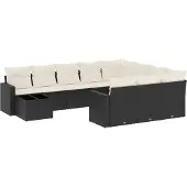 vidaXL 11-tlg. Garten-Sofagarnitur mit Kissen Schwarz Poly Rattan