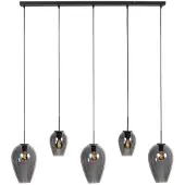 Steinhauer 5-flammige Pendelleuchte HaloSwap schwarz mit Rauchglas