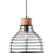 Brilliant schwarze Pendelleuchte AVIA | Pendellampe mit nachhaltigem Holz | 1x E27 Fassung max. 52 W | Metall/Holz